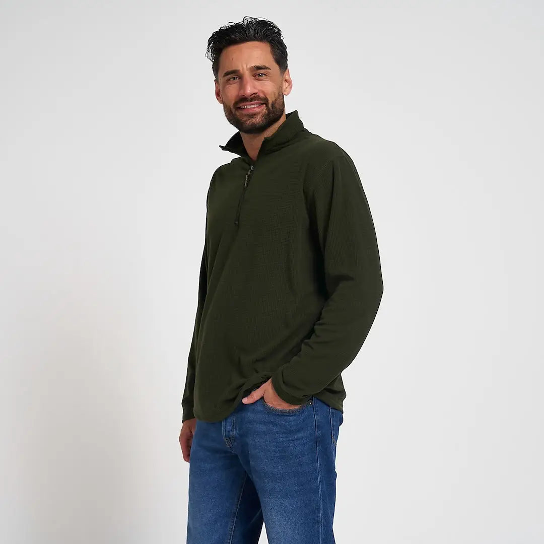 Jack Pyke lightweight olive green quarter-zip fleece pullover