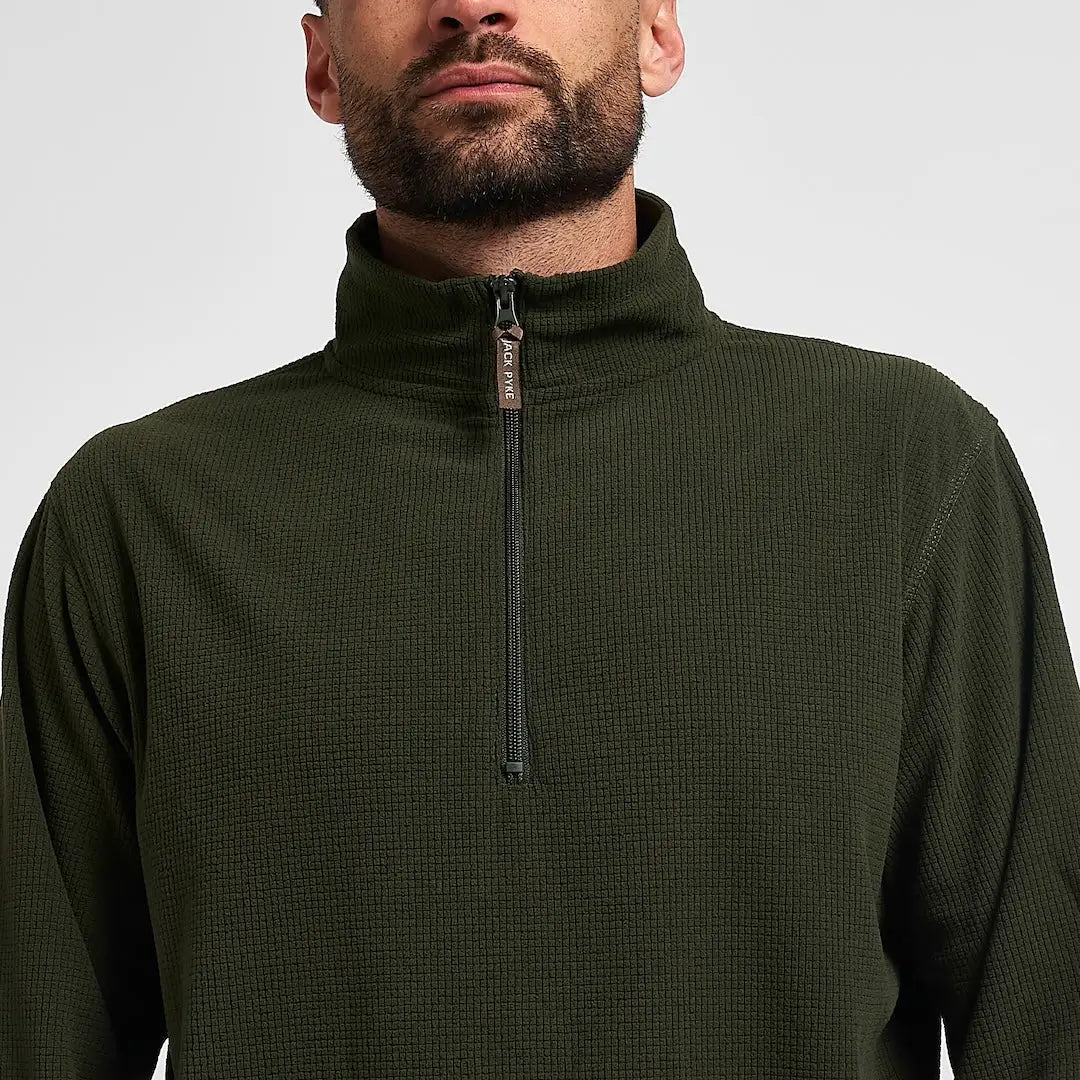 Jack Pyke lightweight olive green ribbed knit half-zip sweater