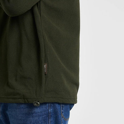 Jack Pyke lightweight fleece top in olive green waffle-knit with hood