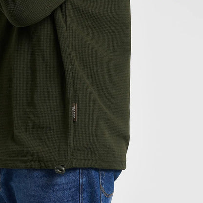 Jack Pyke lightweight fleece top in olive green waffle-knit with hood