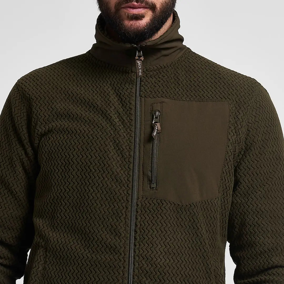 Jack Pyke lightweight Z fleece jacket in olive green textured fabric
