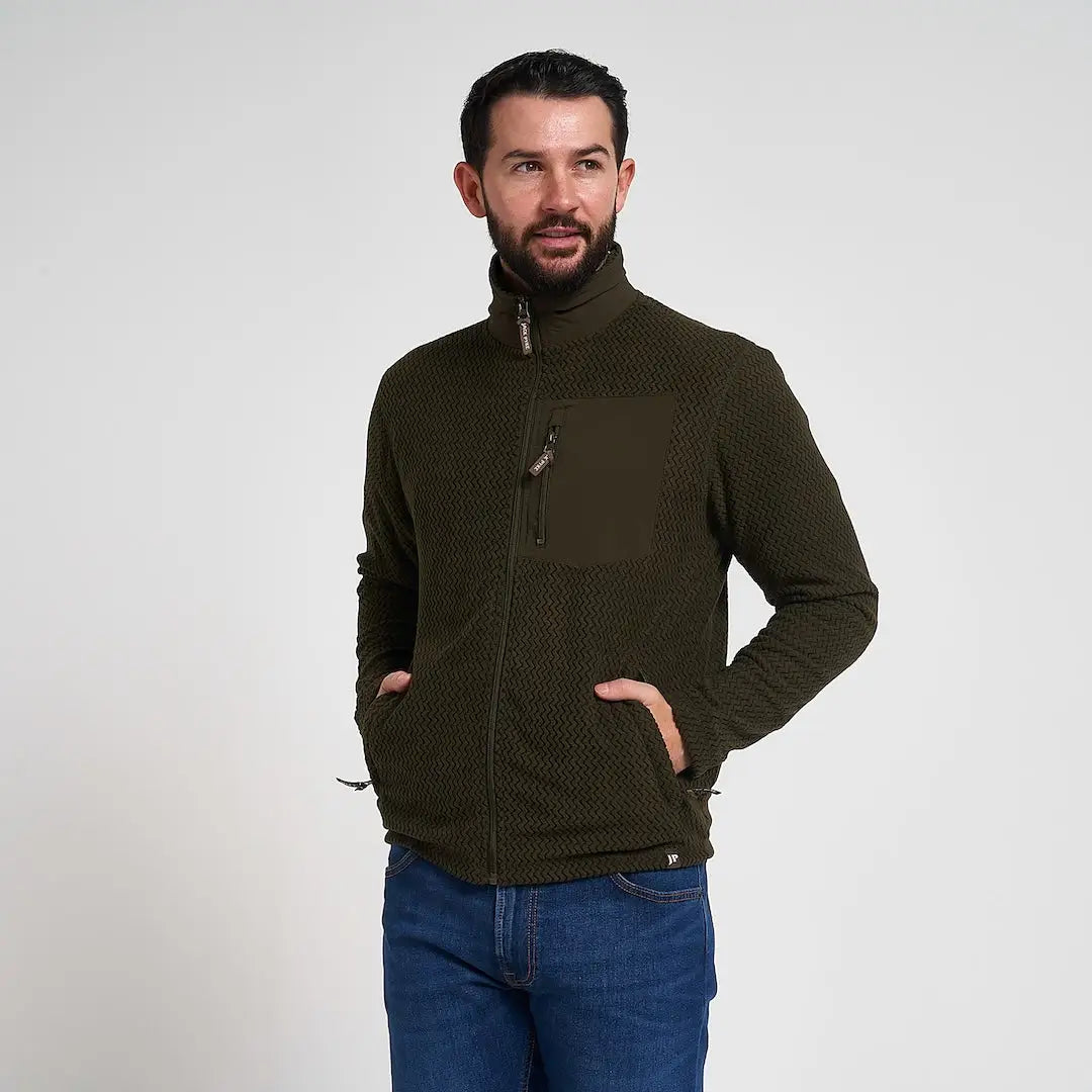 Jack Pyke lightweight Z fleece jacket in olive green textured fabric
