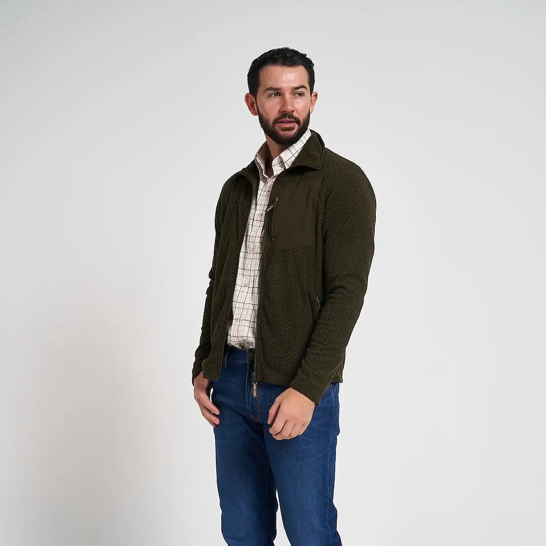 Jack Pyke lightweight Z fleece jacket in olive green textured knit