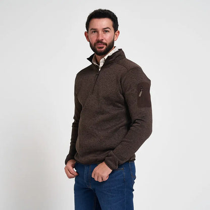 Jack Pyke melange quarter zip fleece in brown textured heather with sleeve pocket