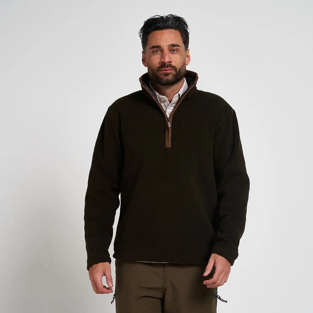 Jack Pyke Mens Countryman Fleece Pullover in dark brown with tan zipper