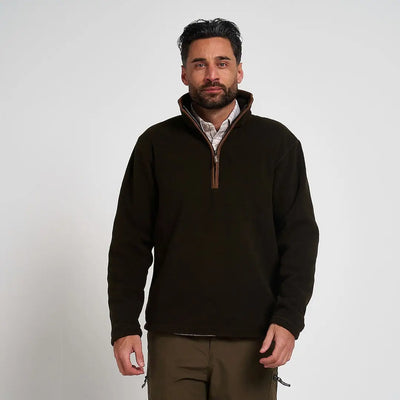 Jack Pyke Mens Countryman Fleece Pullover in dark brown with tan zipper