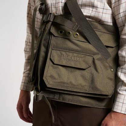 Jack Pyke olive green canvas handlers vest bag with pockets and straps