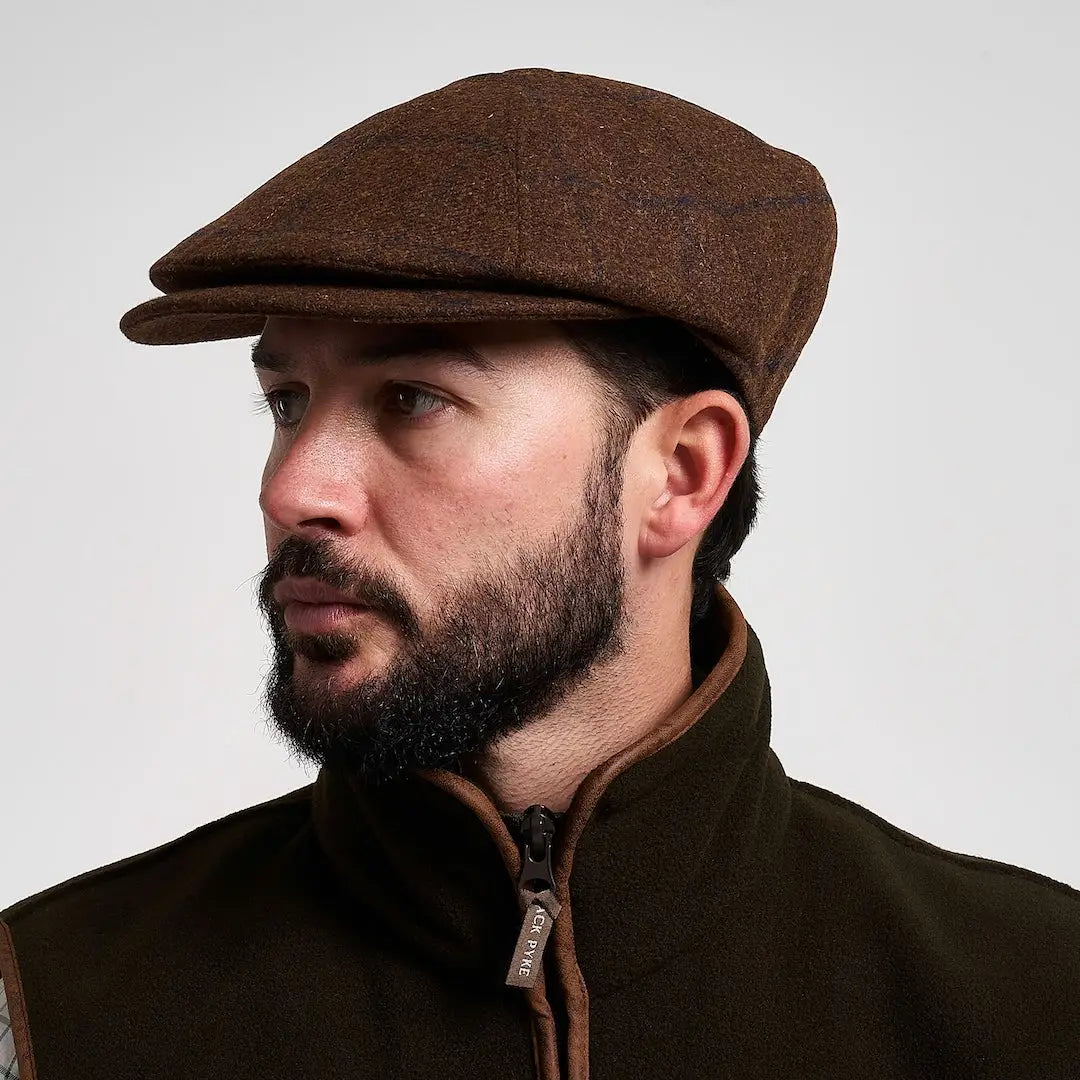 Jack Pyke newsboy cap in brown tweed with textured surface