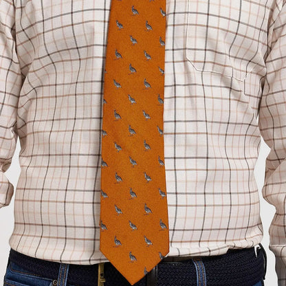 Jack Pyke Partridge silk tie with gray and brown bird pattern