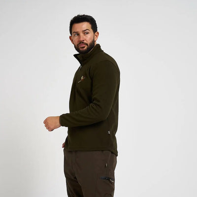 Jack Pyke pheasant motif fleece top in olive green with embroidered logo
