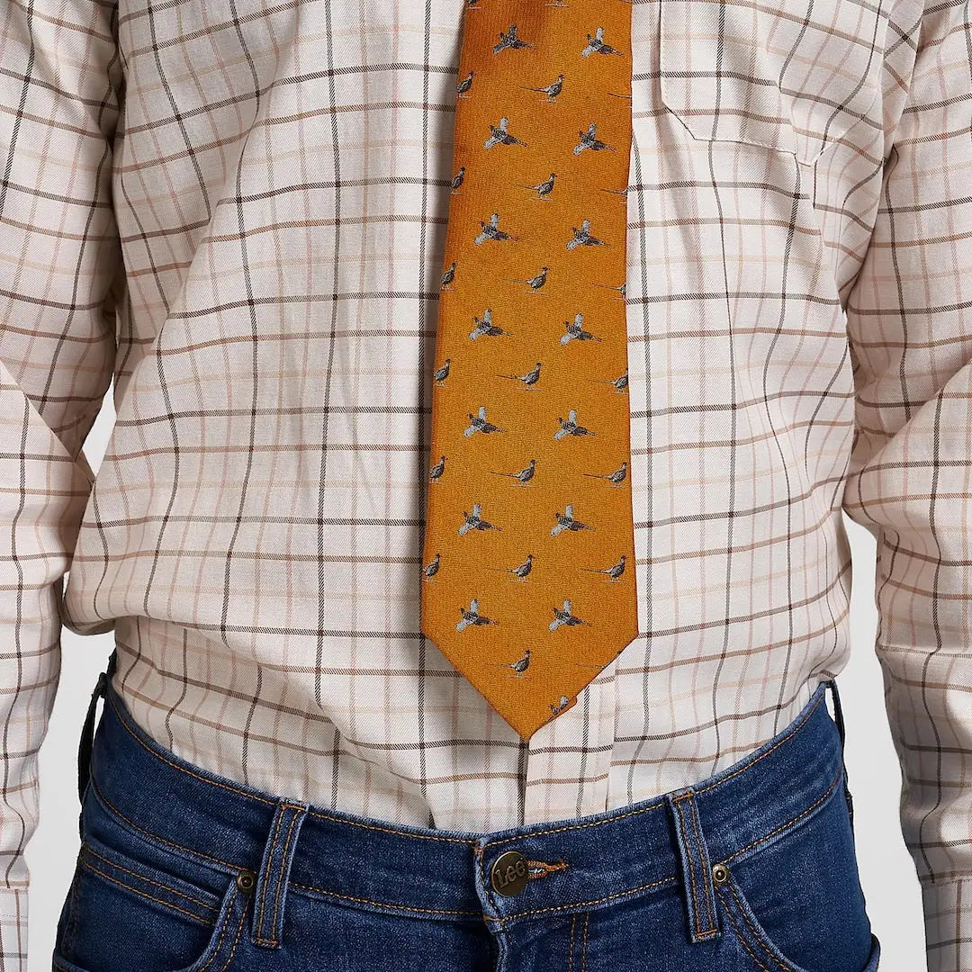 Vibrant Jack Pyke pheasant silk tie with flying bird pattern