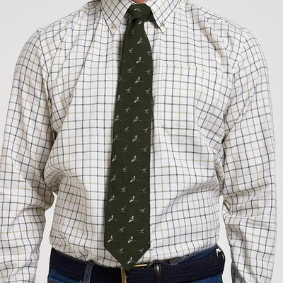 Jack Pyke pheasant silk tie in dark green with white bird silhouettes