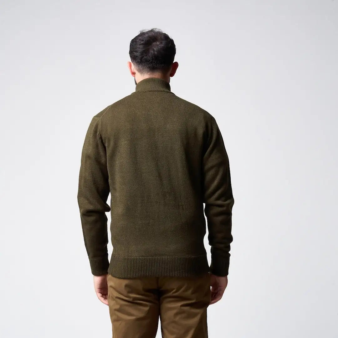Jack Pyke Pheasant zip neck pullover in olive green with ribbed cuffs