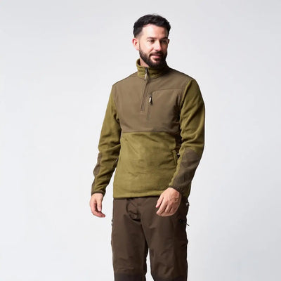 Jack Pyke Rannock fleece pullover in olive green and dark brown