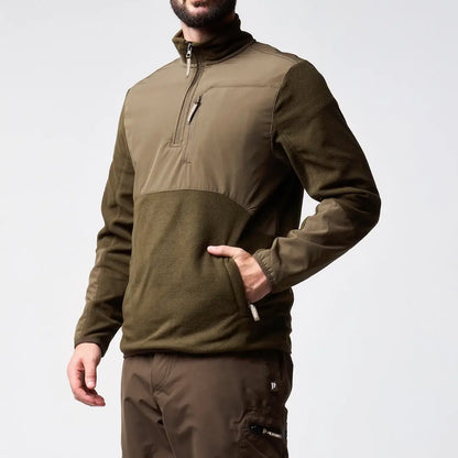 Jack Pyke Rannock fleece pullover in olive green and dark brown two-tone