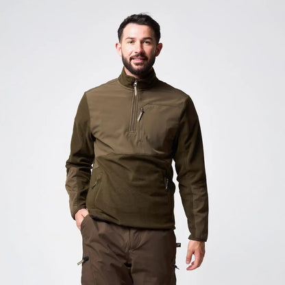 Jack Pyke Rannock fleece pullover in olive green with half-zip and pockets