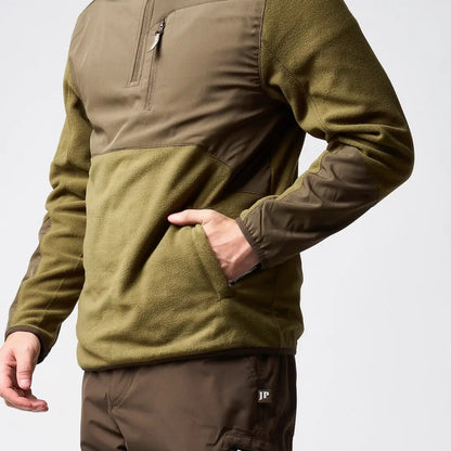Jack Pyke Rannock fleece pullover in olive green and tan with soft lining