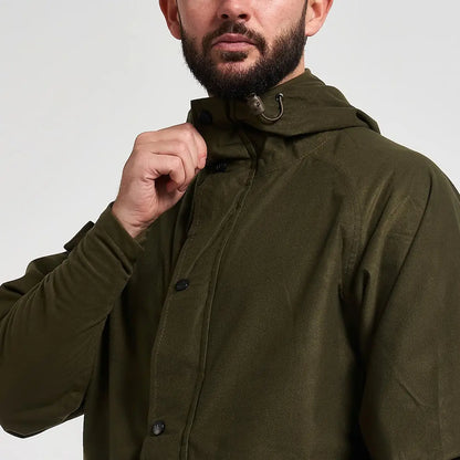 Jack Pykes lightweight olive green waterproof hunting jacket with hood