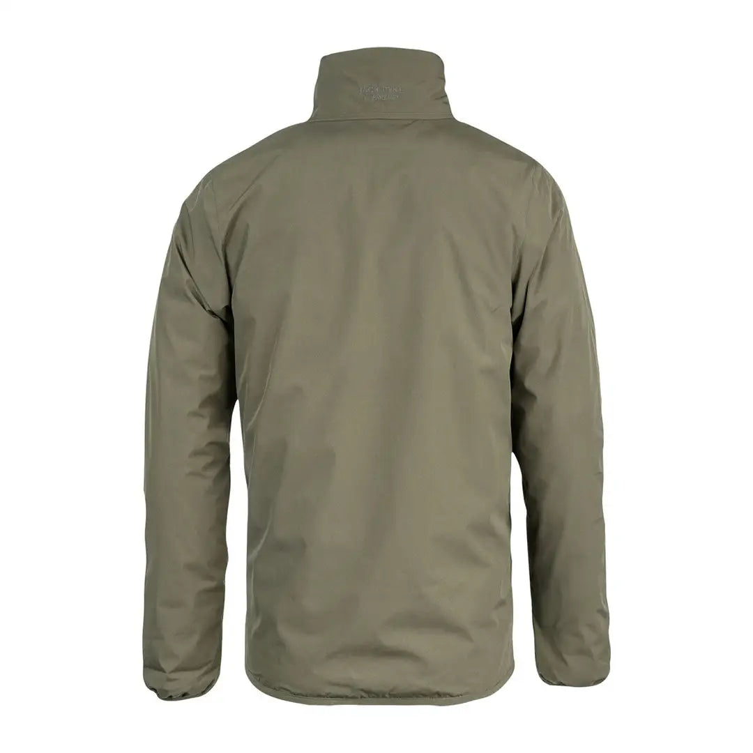 Olive green Jack Pyke reversible waterproof jacket with high collar