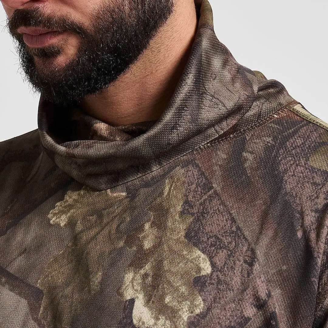 Jack Pyke roll neck top in camo for fieldsports activity, regulates body core temperature