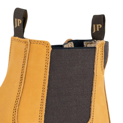 Jack Pyke safety dealer boots: tan leather chelsea with gray elastic panels