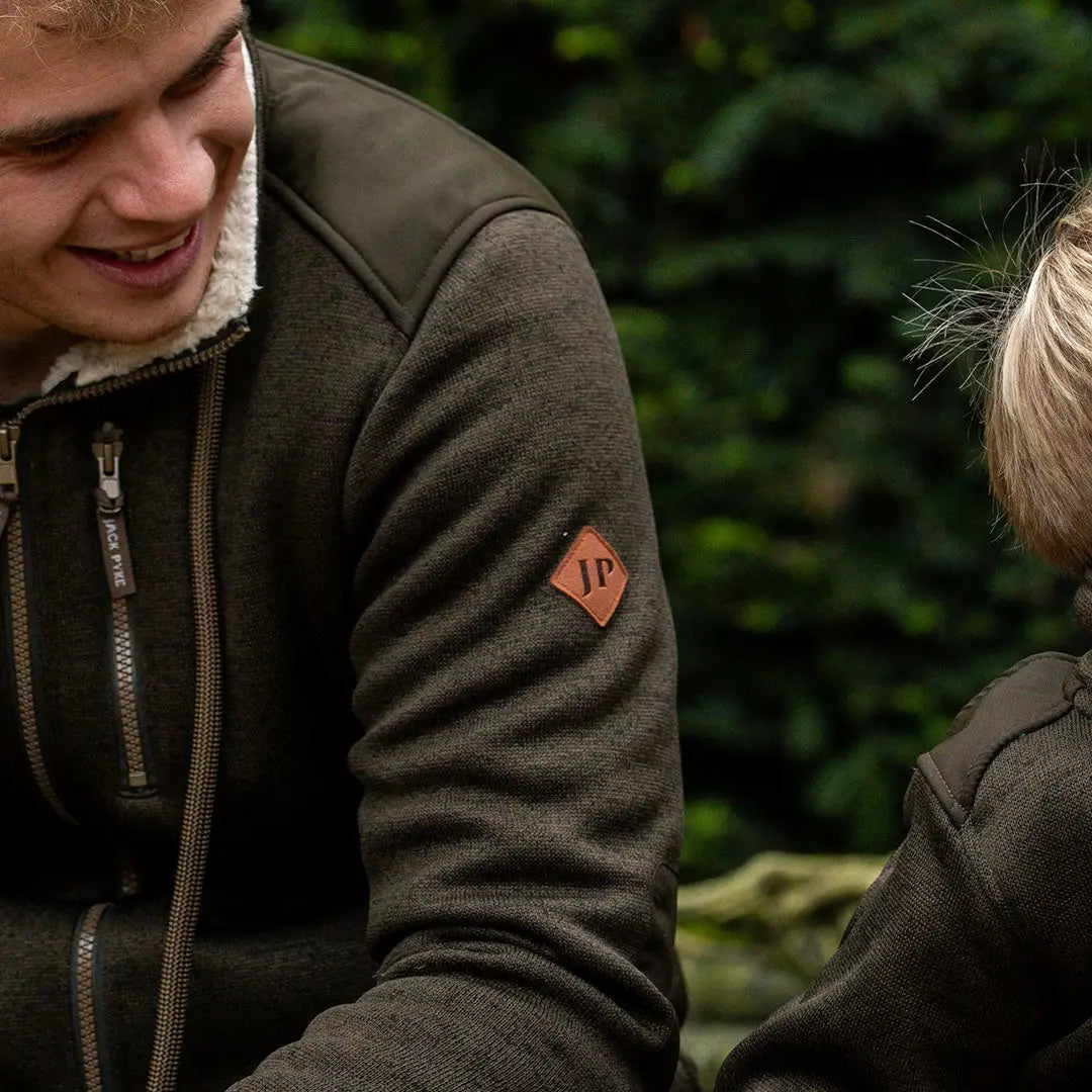 Brown Jack Pyke Scandinavian fleece jacket with leather patch and zipper