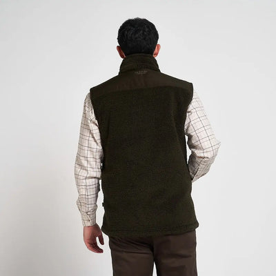 Olive green Jack Pyke Sherpa Fleece Gilet with plush texture and high collar