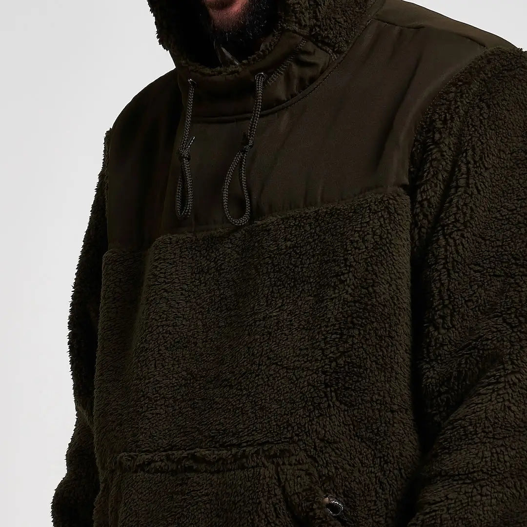 Jack Pyke Sherpa fleece hoodie in olive green with quilted upper