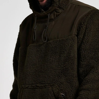 Jack Pyke Sherpa fleece hoodie in olive green with quilted upper
