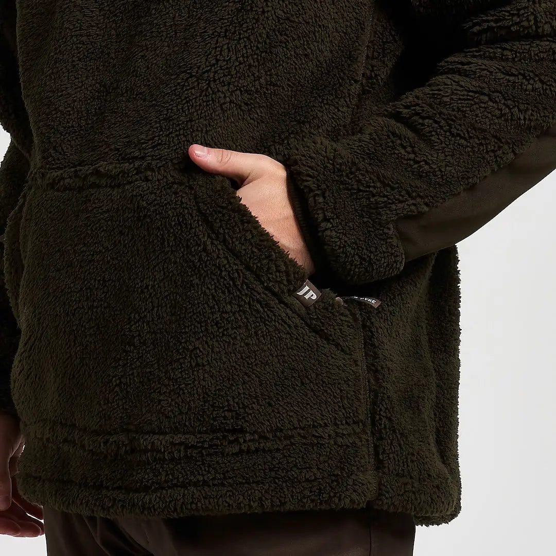 Jack Pyke Sherpa fleece hoodie in dark olive green with plush texture