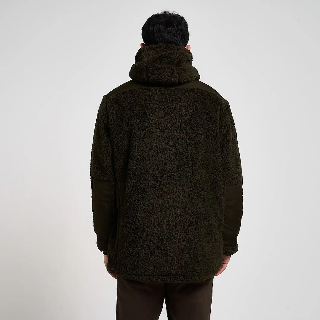 Jack Pyke Sherpa fleece hoodie in dark olive green with plush lining