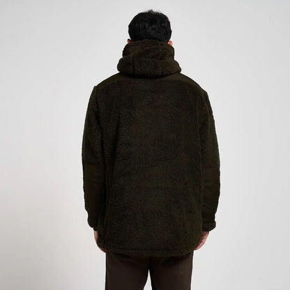 Jack Pyke Sherpa fleece hoodie in dark olive green with plush lining