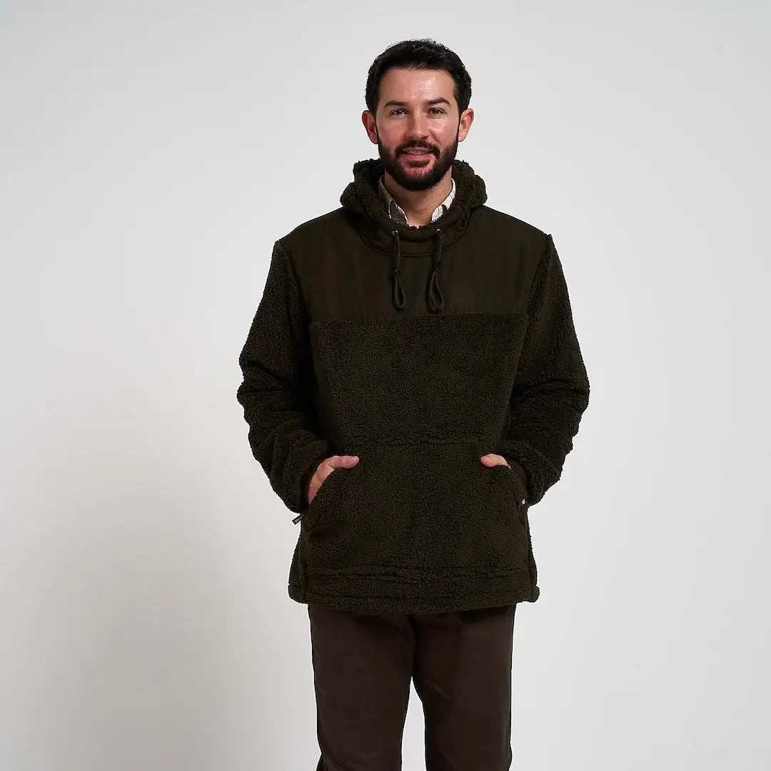 Jack Pyke sherpa fleece hoodie in olive green with shearling lining