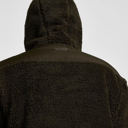 Jack Pyke Sherpa fleece hoodie in dark olive green with plush shearling hood