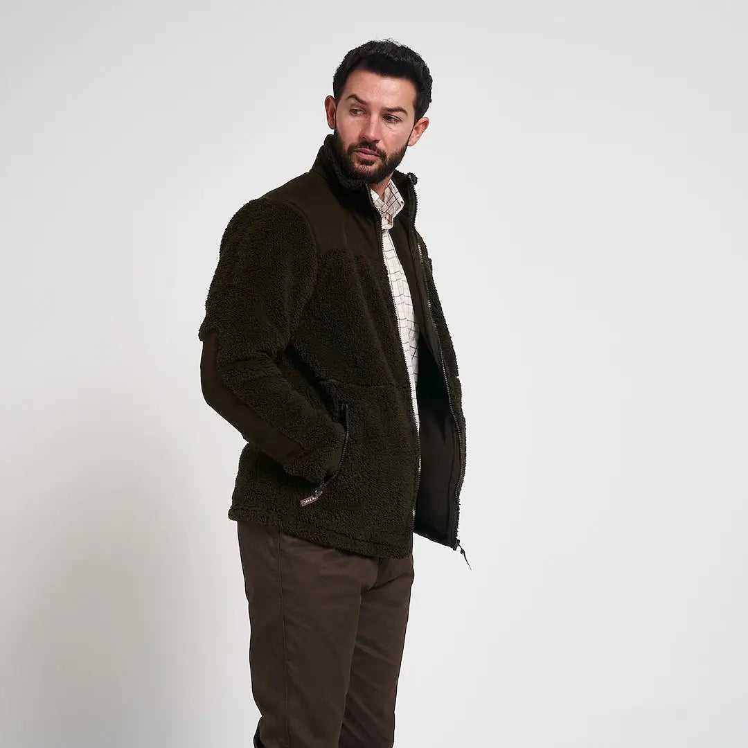 Jack Pyke Sherpa Fleece jacket in olive green with high collar and zipper