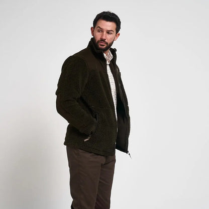Jack Pyke Sherpa Fleece jacket in olive green with high collar and zipper