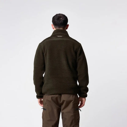 Jack Pyke Sherpa Pullover in dark olive green fleece with high collar