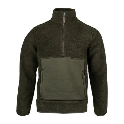 Olive green fleece pullover from Jack Pyke Sherpa for cozy outdoor adventures