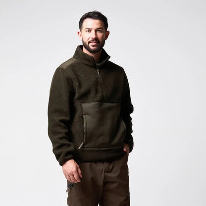 Jack Pyke Sherpa olive green fleece half-zip pullover jacket