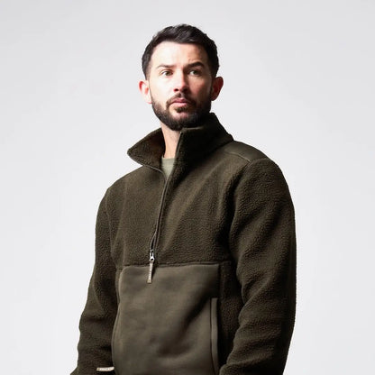 Jack Pyke Sherpa Pullover in olive green fleece with dark panel