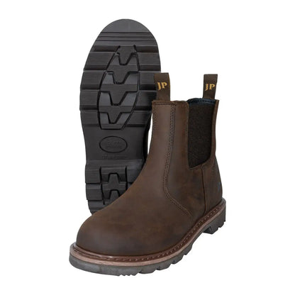 Brown leather slip-on work boots from Jack Pyke Shires Dealer with thick sole