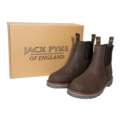 Jack Pyke Shires Dealer Boot in brown leather with elastic panels and brand box