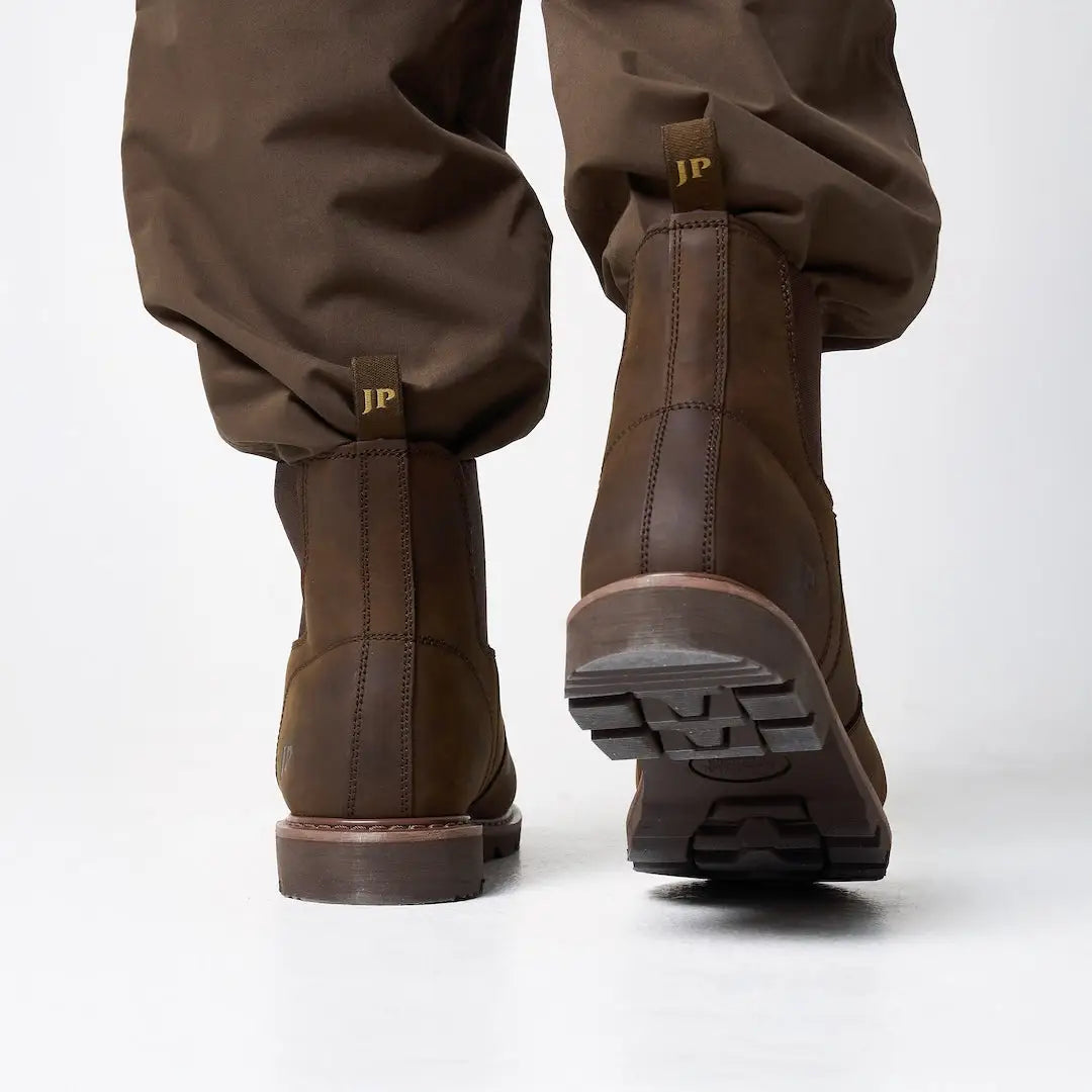 Jack Pyke Shires Dealer Boots in brown leather with rugged sole and gold JP heel