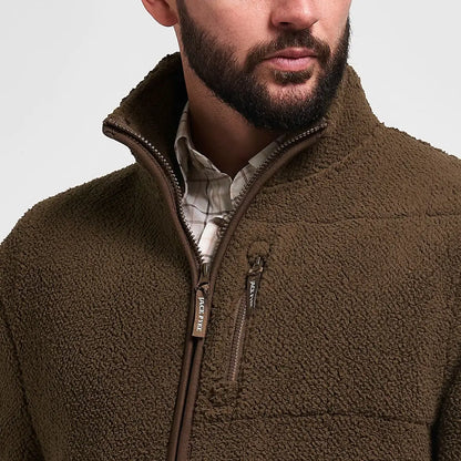 Jack Pyke Shires brown fleece jacket with high collar and Facemire zippers for hunting