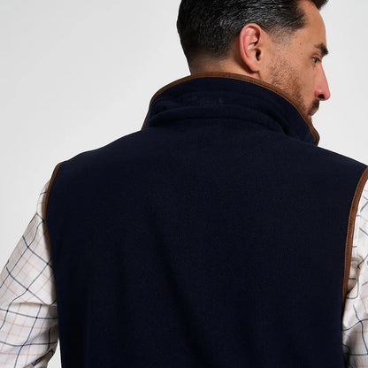 Navy blue Jack Pyke Shooters Gilet with brown leather trim