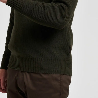 Olive green ribbed knit Jack Pyke Shooters Pullover with subtle hem tag