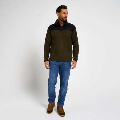 Jack Pyke snap neck fleece top in olive green and black