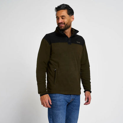 Jack Pyke Snap Neck Fleece Top in olive green and black