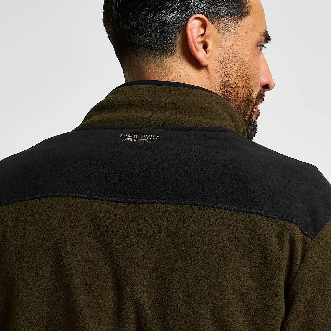 Jack Pyke snap neck fleece in olive green with black collar and logo
