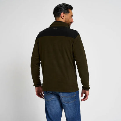Olive green and black Jack Pyke snap neck fleece jacket with high collar